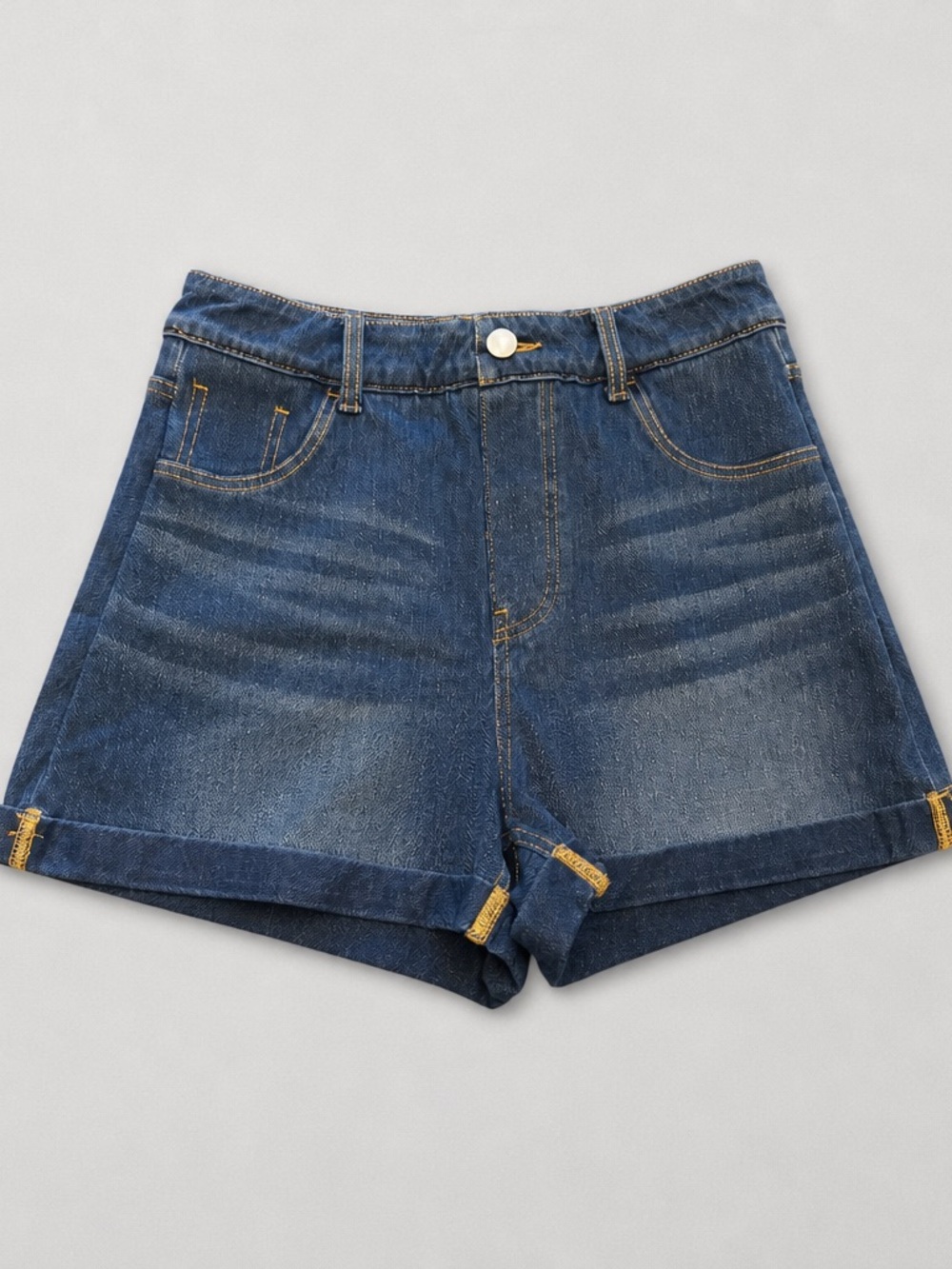 HALARA Dark Blue Denim Roll-Cuff Shorts